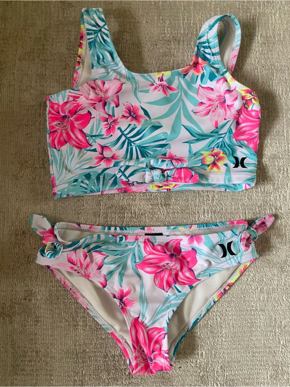 Hurley Girls Pink & Teal Tropical Floral Two-Piece Bikini Set